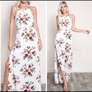 Someday Blush NWT Boho Halter Cream Floral Maxi Dress size S Boutique brand